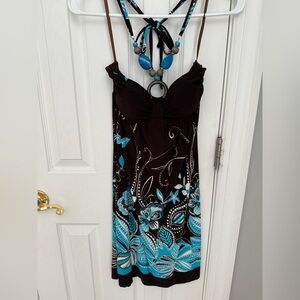 Strapless Floral Dress with Built in Necklace